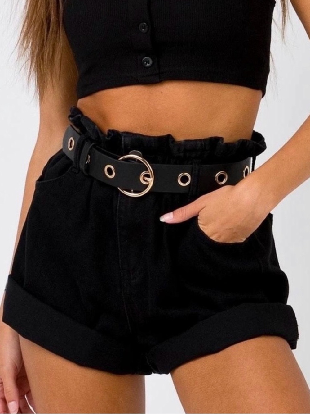 NWT Princess Polly Paperbag Denim Shorts, Black, Size US2